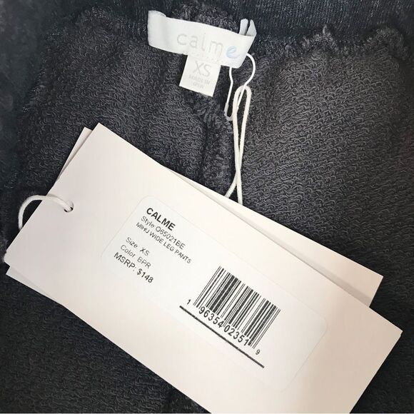 CALME Johnny Was Mihu Wide Leg Pant Dark Gray Elastic Waist Casual Size XS New - Picture 5 of 9